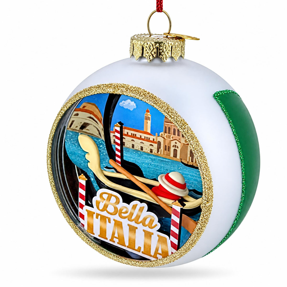 Italian Flag Travel Souvenir Venice Gondola Glass Ball Christmas Ornament