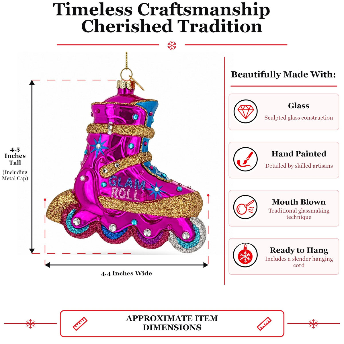 Pink Glitter Rollerblade Inline Skate Glass Christmas Ornament