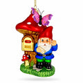 Garden Gnome with Mushroom Mailbox Glass Christmas Ornament