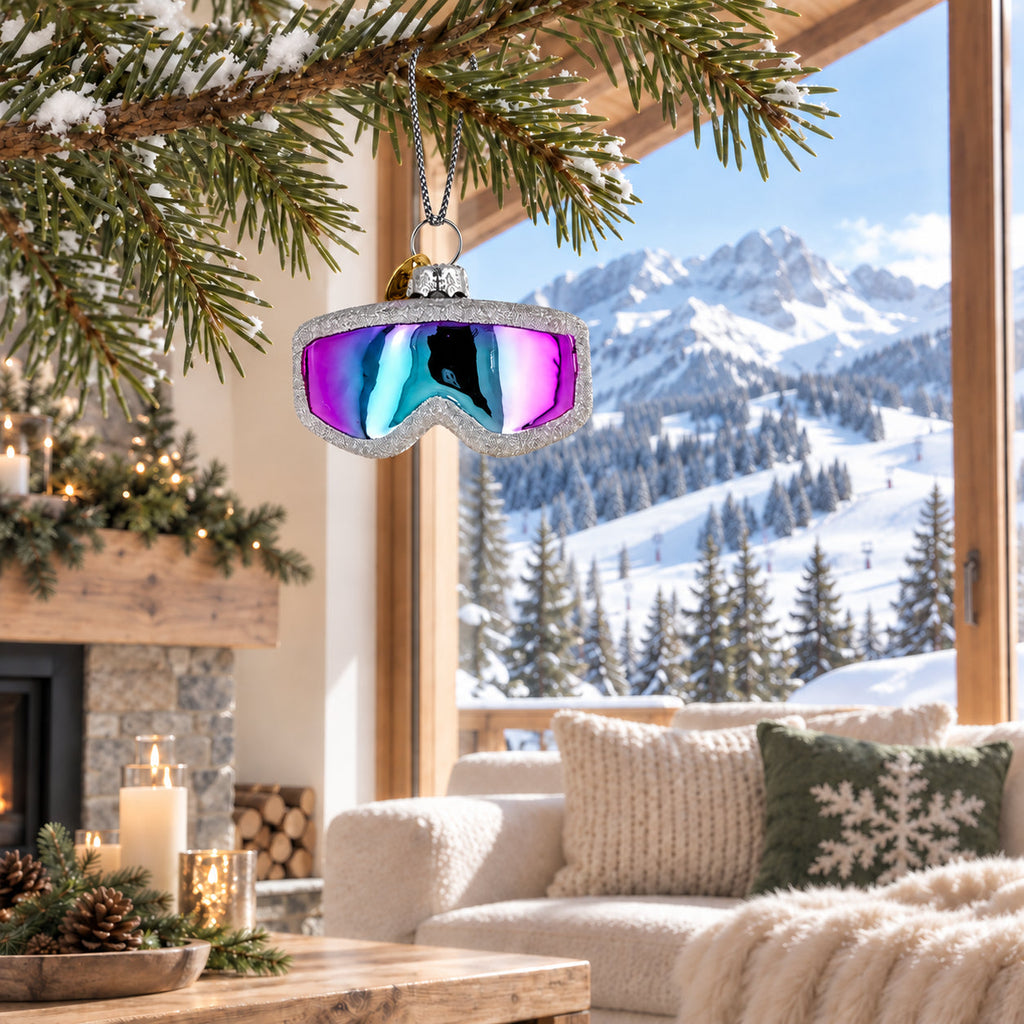 Iridescent Lens Snowboard Ski Goggles Glass Christmas Ornament
