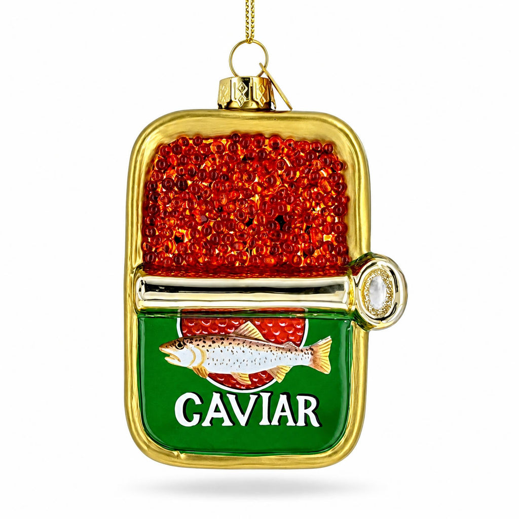 Gourmet Red Caviar Tin Can Glass Christmas Ornament