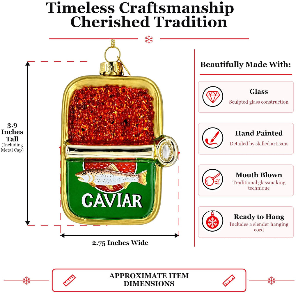 Gourmet Red Caviar Tin Can Glass Christmas Ornament