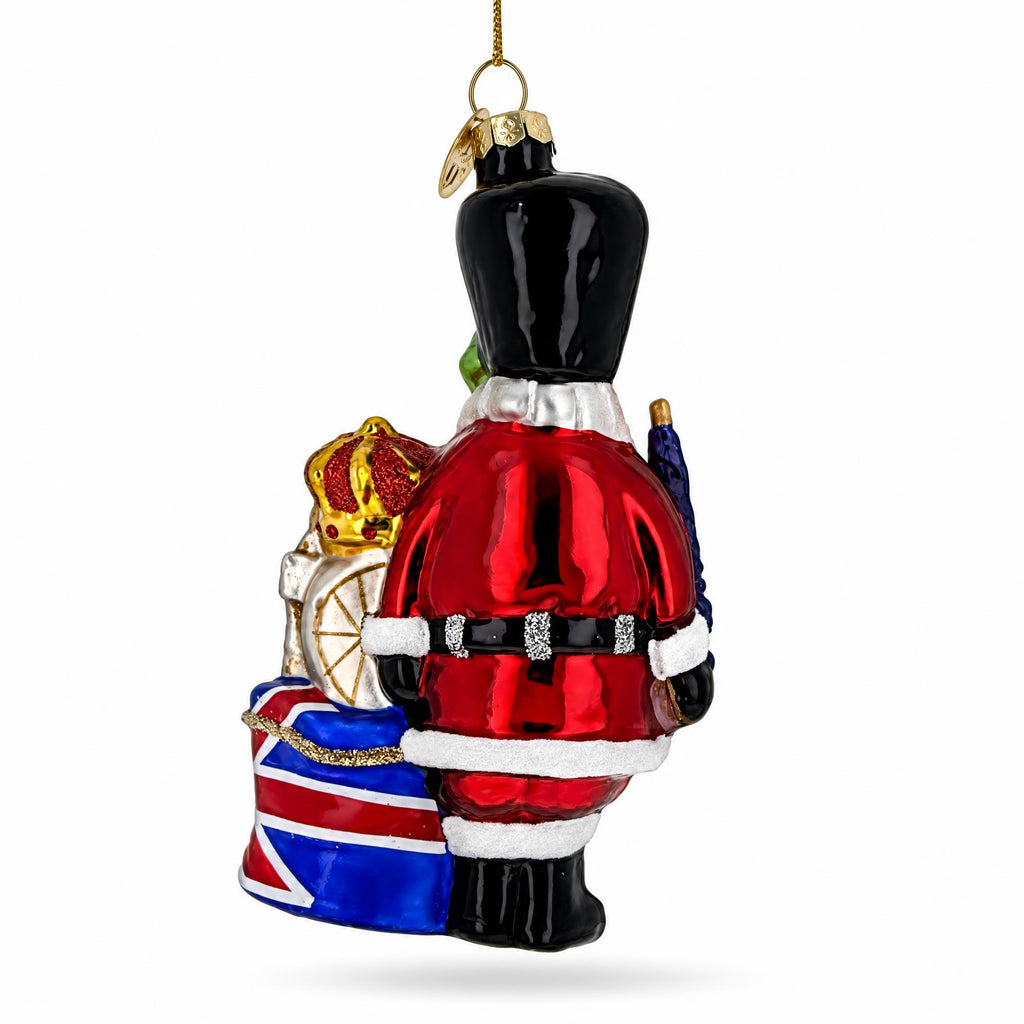 London Royal Guard Santa Union Jack Drum Glass Christmas Ornament