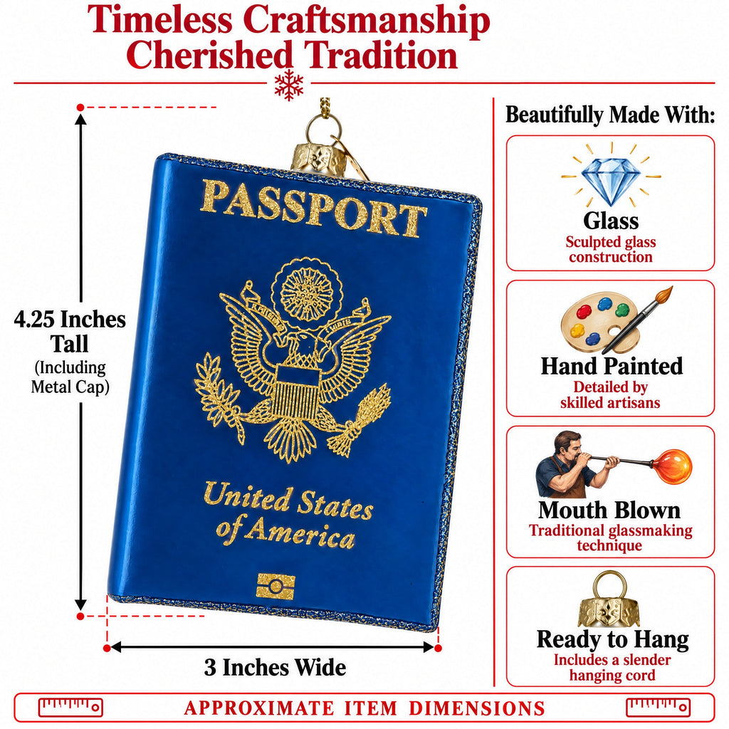 USA Travel Passport Glass Christmas Ornament