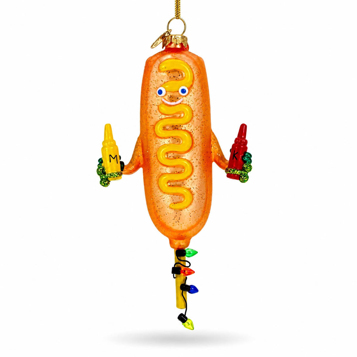 Funny Corn Dog Holding Ketchup Mustard Glass Christmas Ornament
