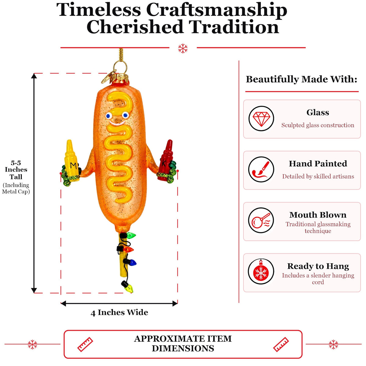 Funny Corn Dog Holding Ketchup Mustard Glass Christmas Ornament