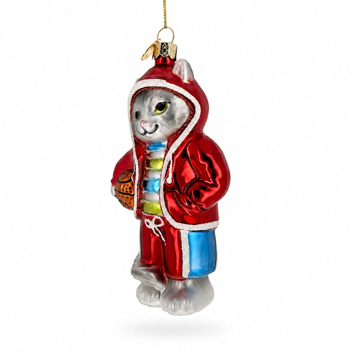 Basketball Player Cat Red Sweatshirt Sport Glass Christmas Ornament