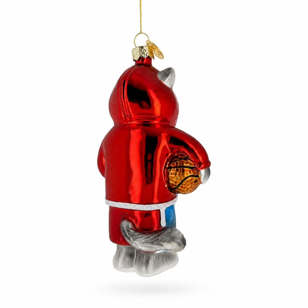 Basketball Player Cat Red Sweatshirt Sport Glass Christmas Ornament