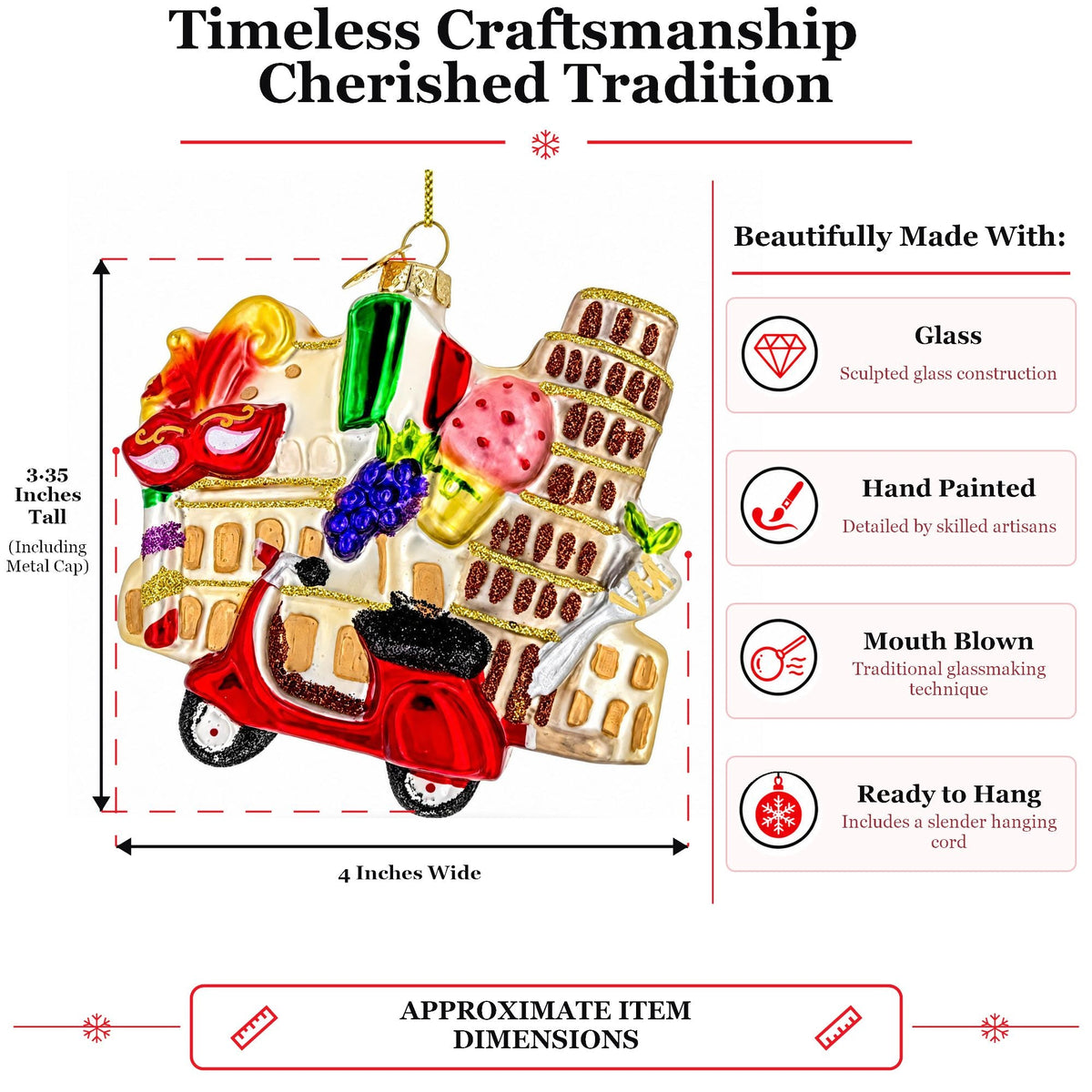 Italy Landmarks Travel Souvenir Glass Christmas Ornament
