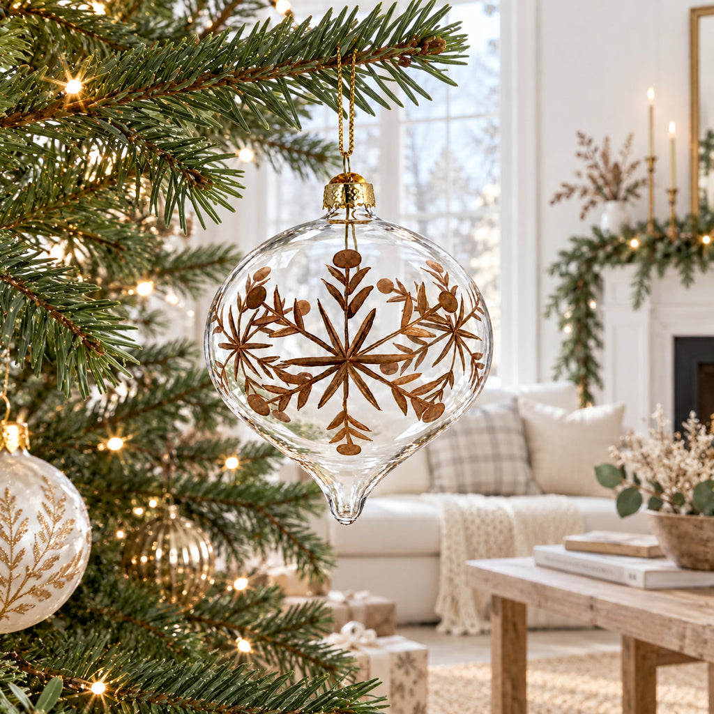 Clear Glass Onion With Gold Floral Design Christmas Ornament