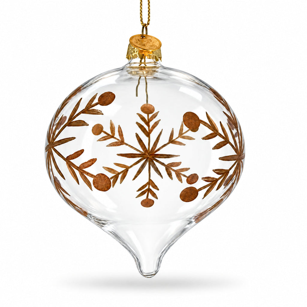 Clear Glass Onion With Gold Floral Design Christmas Ornament