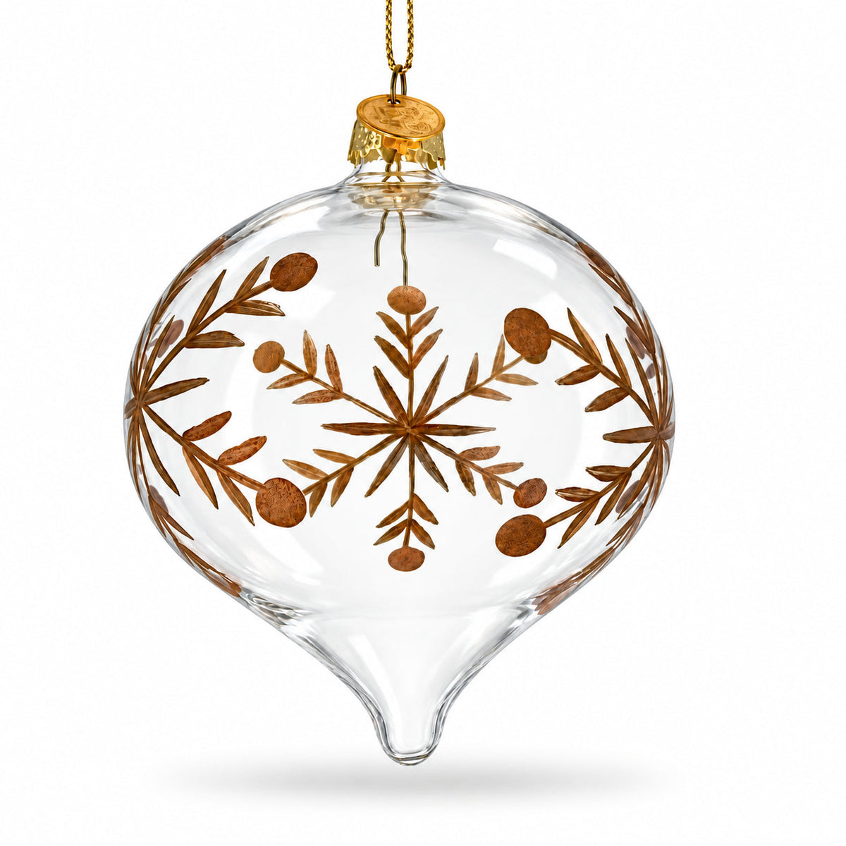 Clear Glass Onion With Gold Floral Design Christmas Ornament