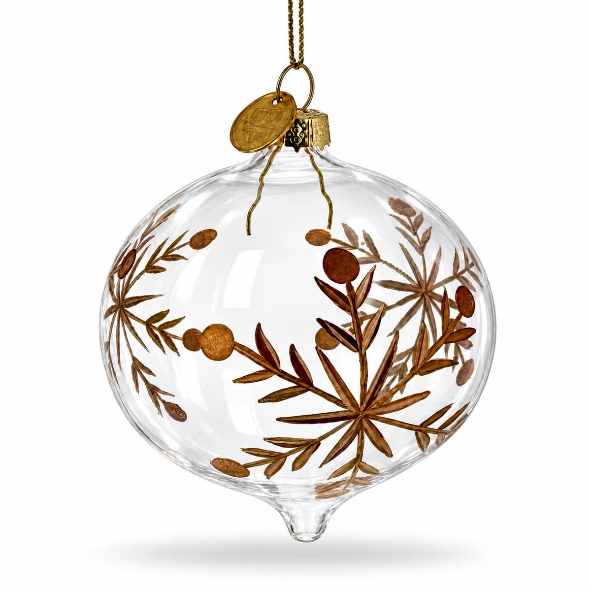 Clear Glass Onion With Gold Floral Design Christmas Ornament