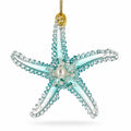 Light Blue Pearl Beaded Glass Starfish Christmas Ornament