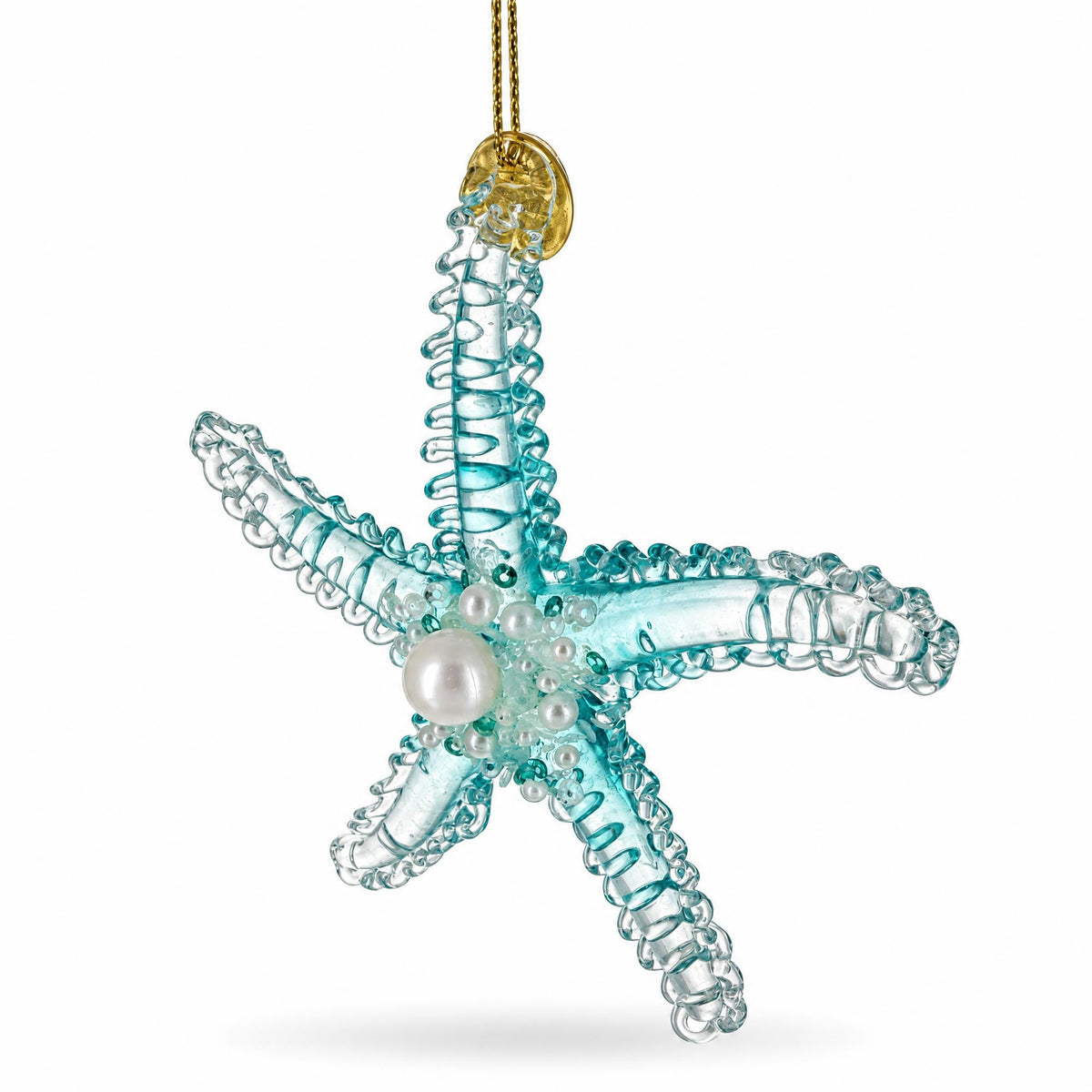 Light Blue Pearl Beaded Glass Starfish Christmas Ornament