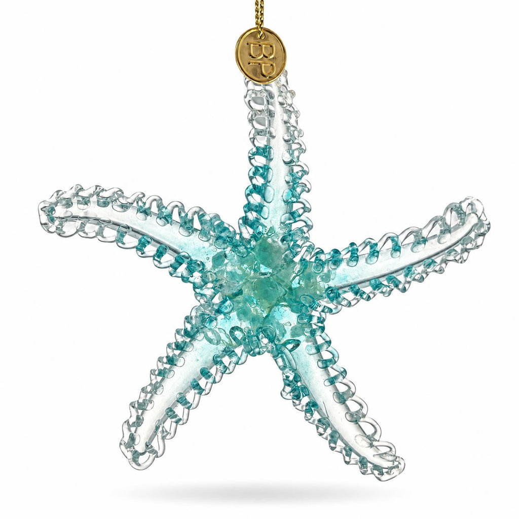 Light Blue Pearl Beaded Glass Starfish Christmas Ornament