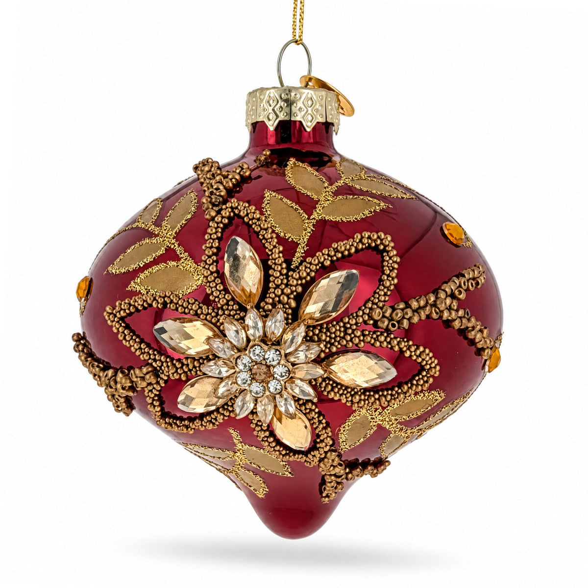 Burgundy Glass Onion Gold Leaf Crystal Christmas Ornament