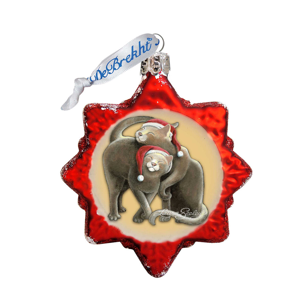 Christmas Cuddling Kitties Mercury Glass Ornament by Laura Seeley - Pets Dog and Cats Decor - 779213-2068