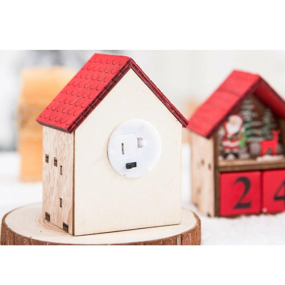 LED Light-Up Christmas Advent Calendar Wood House - Santa Claus
