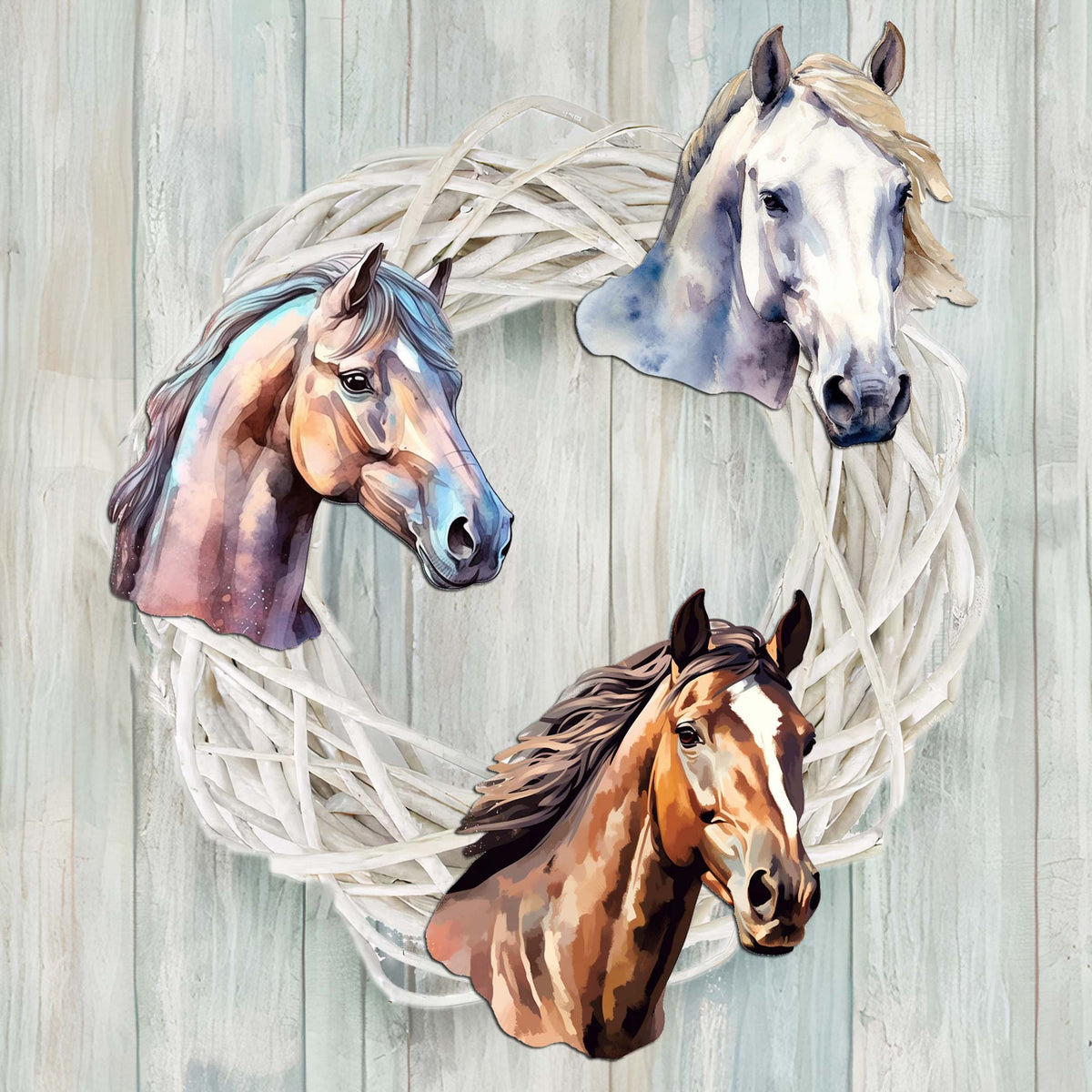 Horses Clip-On Eco Wood Decorative Ornaments Set of 3 by G. Debrekht - Christmas Decor - 8091039C-S3