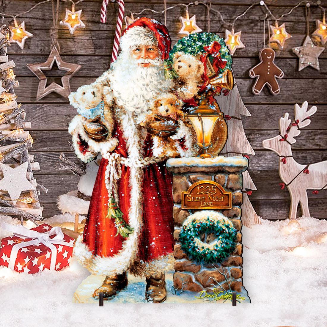 Silent Night Santa Christmas Outdoor Yard Sign by D. Gelsinger - Christmas Santa Snowman Decor - 8461013F-1315