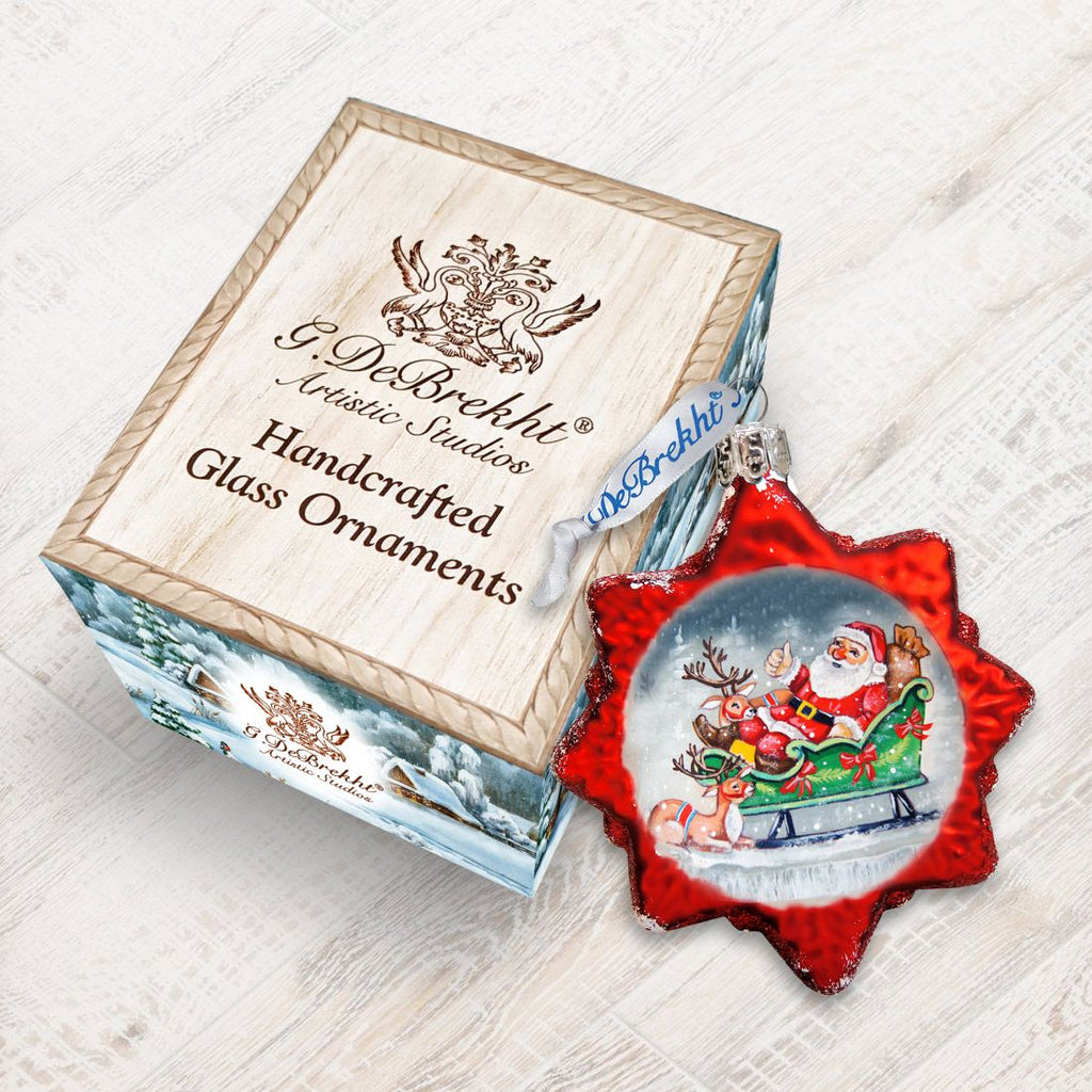 Sleighing Santa Mercury Glass Ornament by G. DeBrekht - Christmas Santa Snowman Decor - 773019