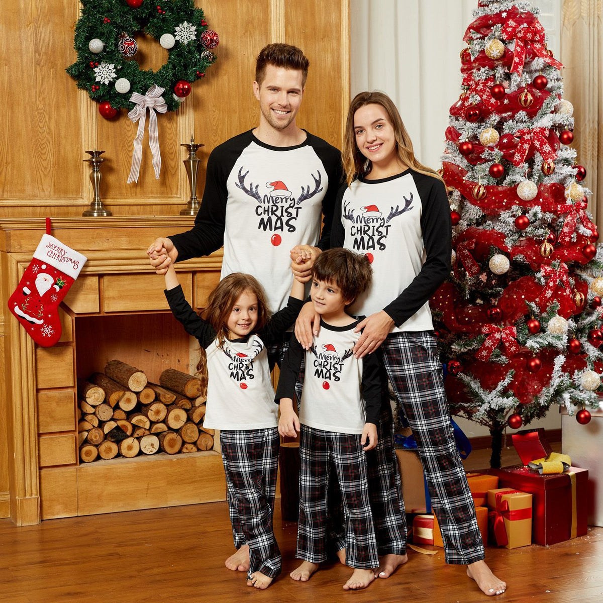 Christmas Elk Printing Parent-child Wear Long-sleeved Pajamas Set Homewear