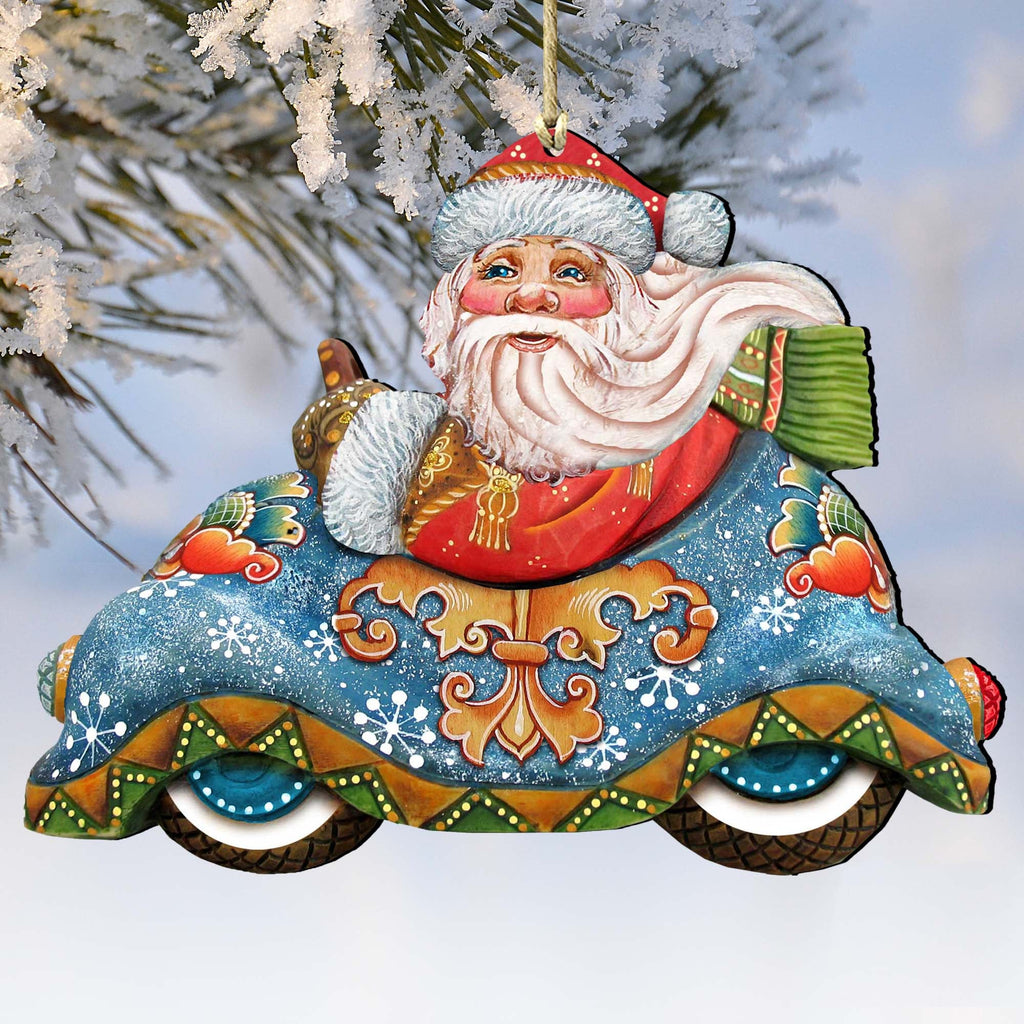 Car Ride Santa Christmas Wooden Ornaments by G. DeBrekht - Christmas Santa Snowman Decor - 8112045