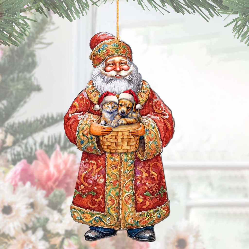 Yuletide Pets with Santa Wooden Ornaments by G. Debrekht - Christmas Santa Snowman Decor - 8691406