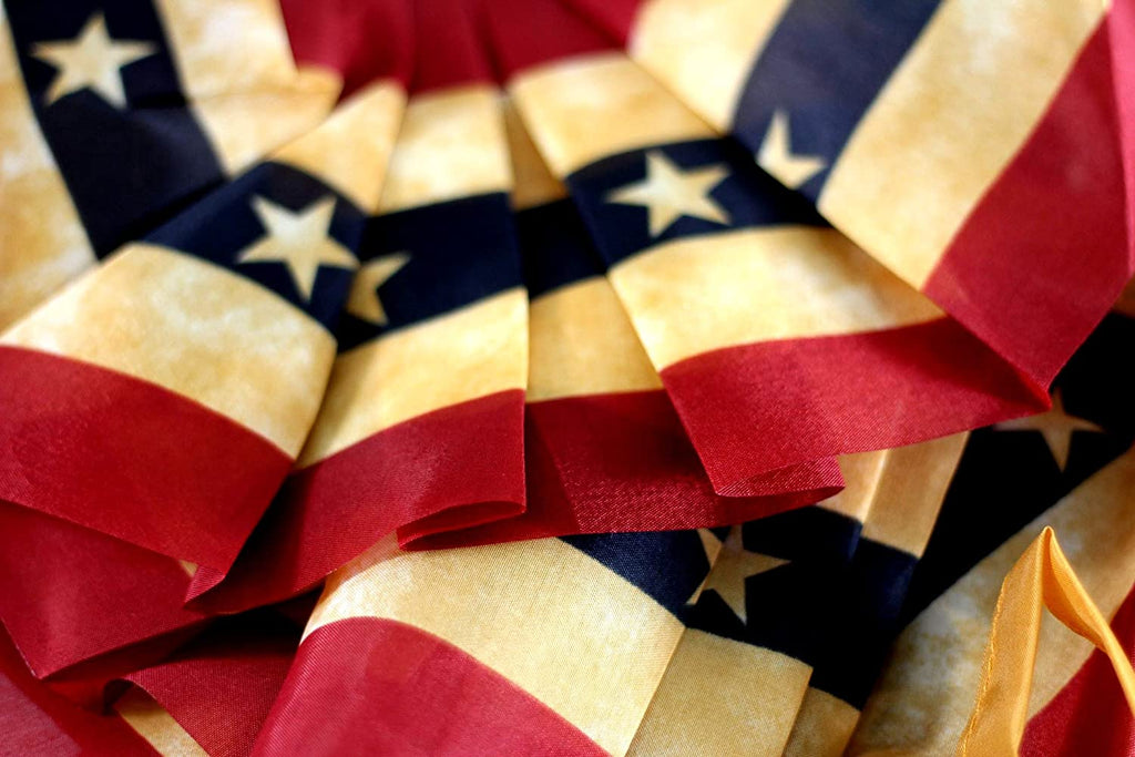 American Flag Bunting Garland 72" Long Poly Fabric - Antiqued