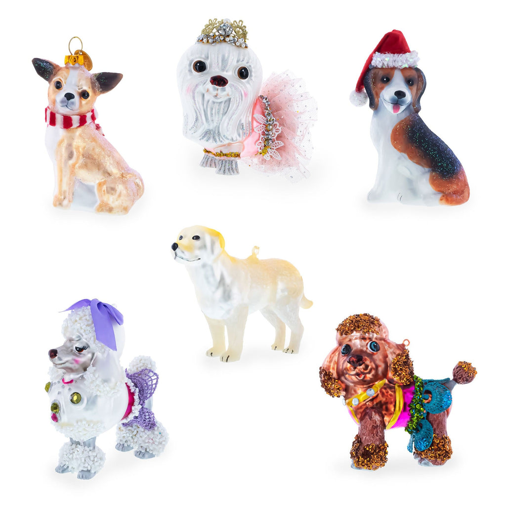 Poodle in Pink Costume Glass Christmas Ornament