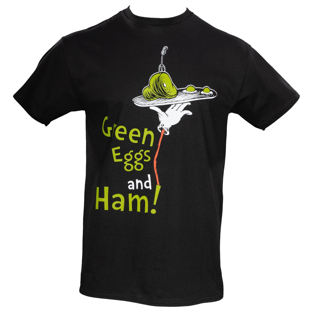 Dr Seuss Green Eggs and Ham Adult Short Sleeves Black T-Shirt
