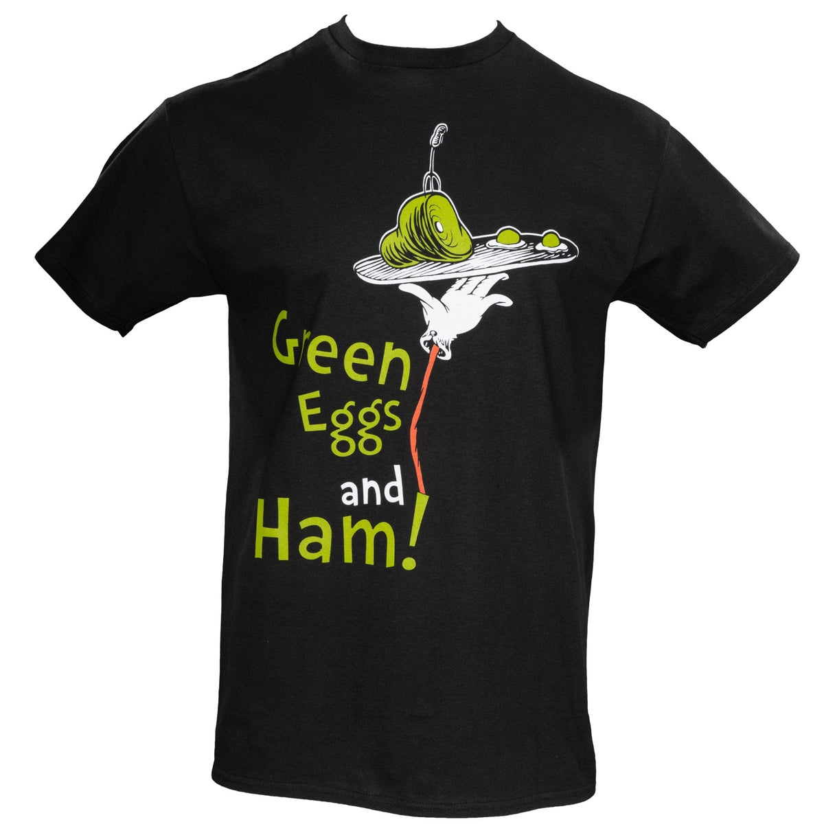 Dr Seuss Green Eggs and Ham Adult Short Sleeves Black T-Shirt