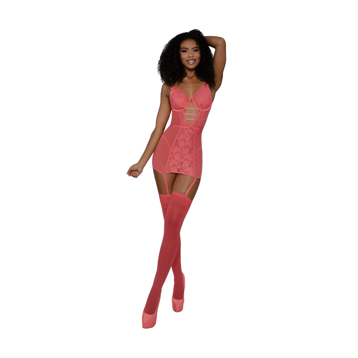 Dreamgirl Garter Chemise Set with Thong