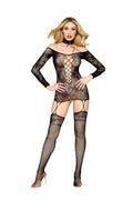 Dreamgirl Lace Patterned Knit Garter Dress with Stockings