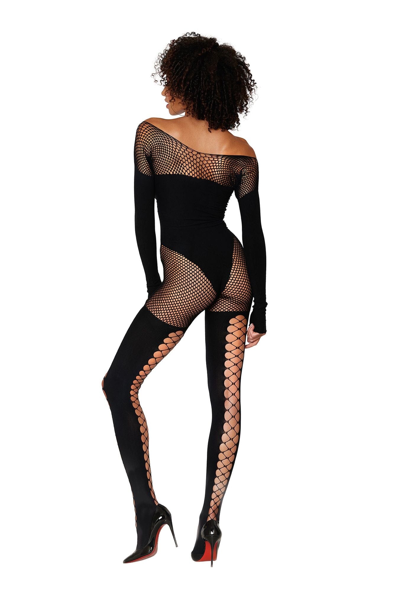 Dreamgirl Opaque Teddy Bodystocking with Faux Lace-Up Stockings