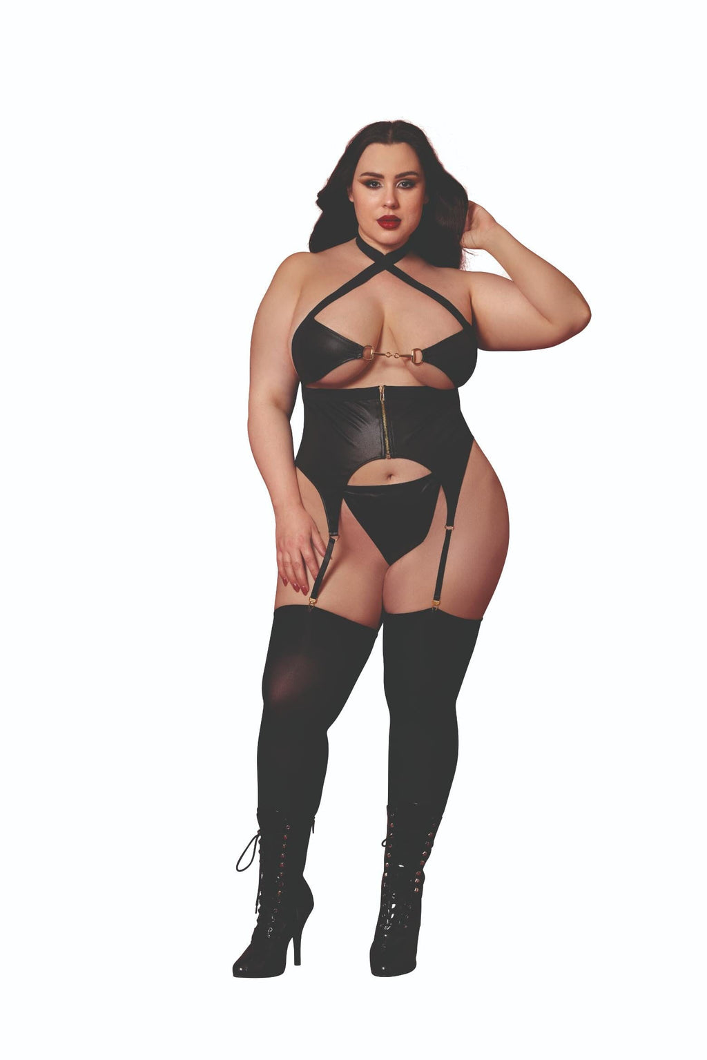 Dreamgirl Plus Black Fetish Bustier & G-String