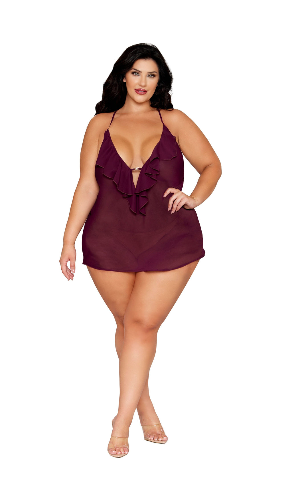 Dreamgirl Plus Cherry Lacquer Robe & Chemise