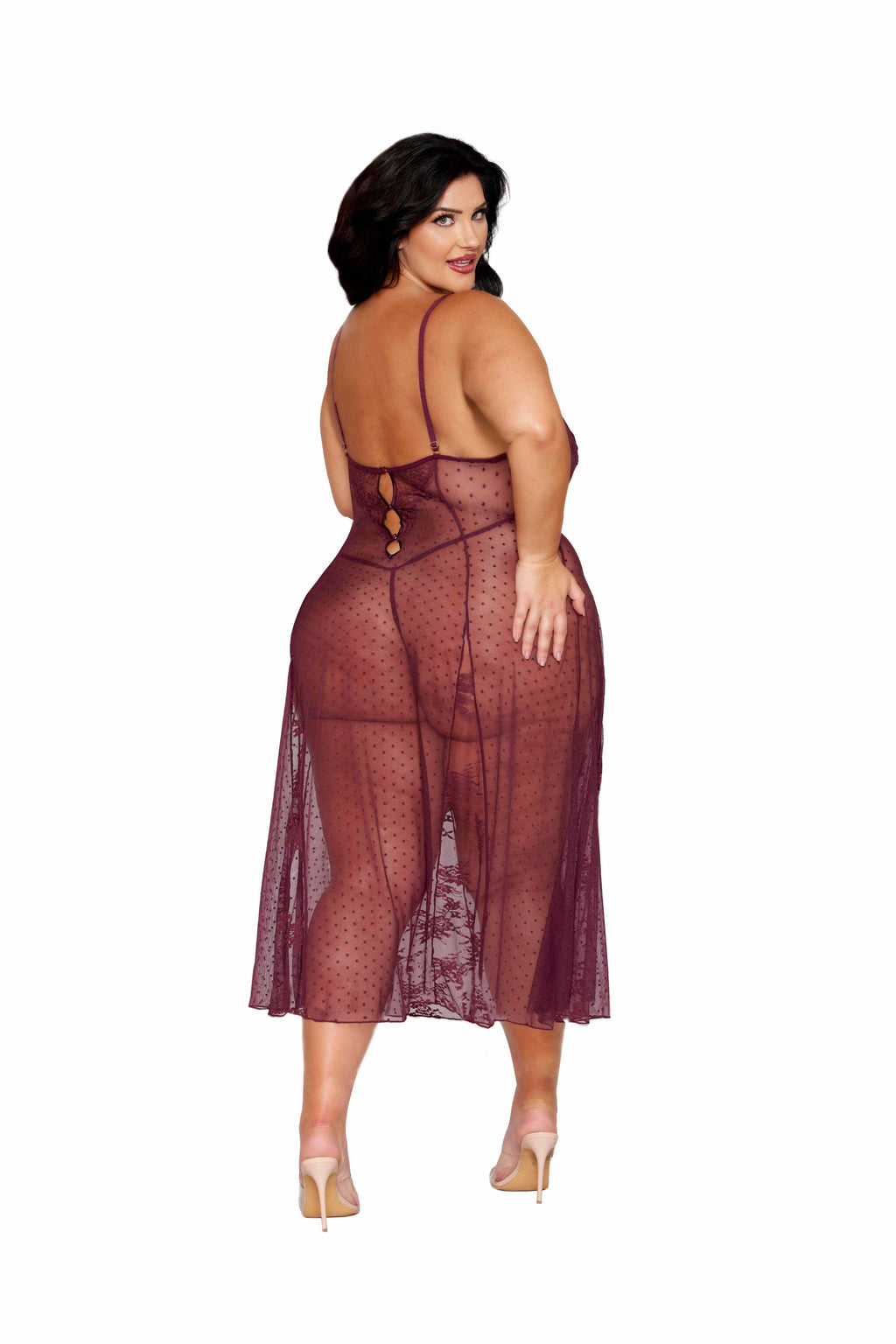 Dreamgirl Plus Lace Cherry Lacquer Gown & G-String