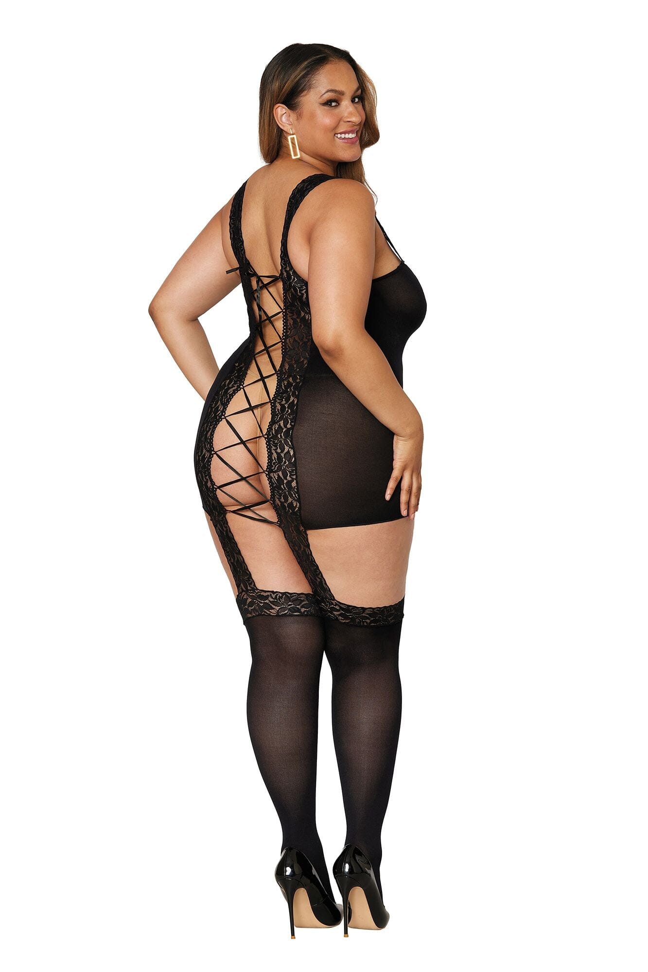 Dreamgirl Plus Rose Lace Gartered Bodystocking