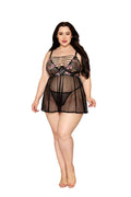 Dreamgirl Plus Black Floral Babydoll & G-String