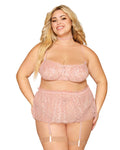 Dreamgirl Plus Satin Rosette Bralette, Garter Skirt, & Choker Set