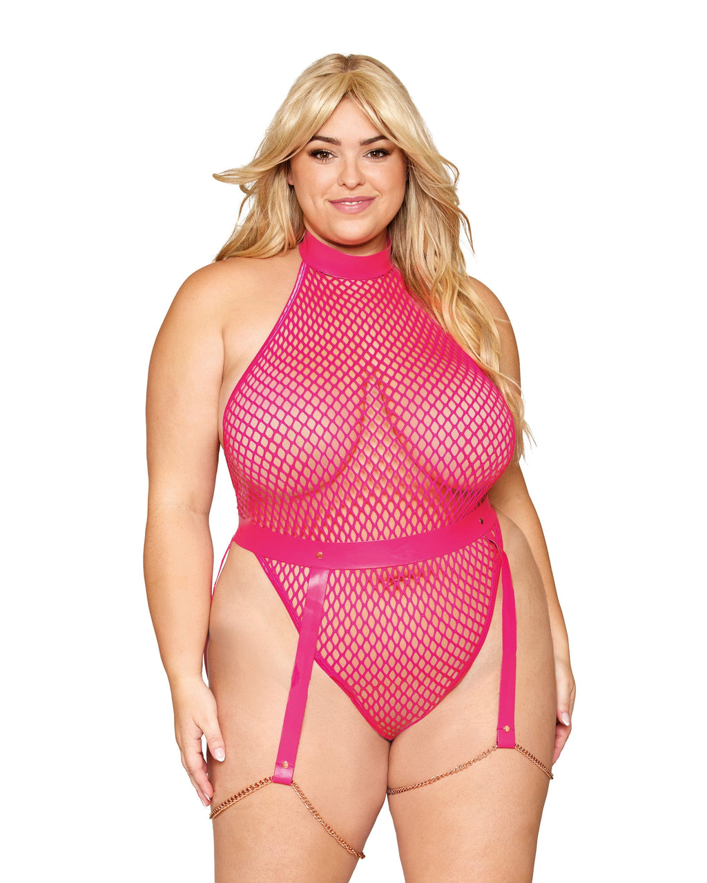 Dreamgirl Plus Fishnet Teddy & Garter Belt Set