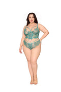 Dreamgirl Plus Lace Cropped Bustier & Thong - Agate