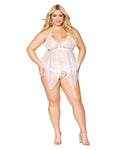 Dreamgirl Plus Lace and Mesh Babydoll and G-string Set