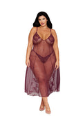 Dreamgirl Plus Lace Cherry Lacquer Gown & G-String