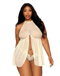 Dreamgirl Plus Polka-Dot Mesh Babydoll and G-string Set