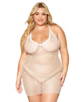 Dreamgirl Plus Rhinestone Fishnet Chemise with Eyelash Lace Trim