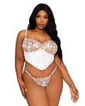 Dreamgirl Plus Satin and 3D Embroidery Bustier and G-string Set