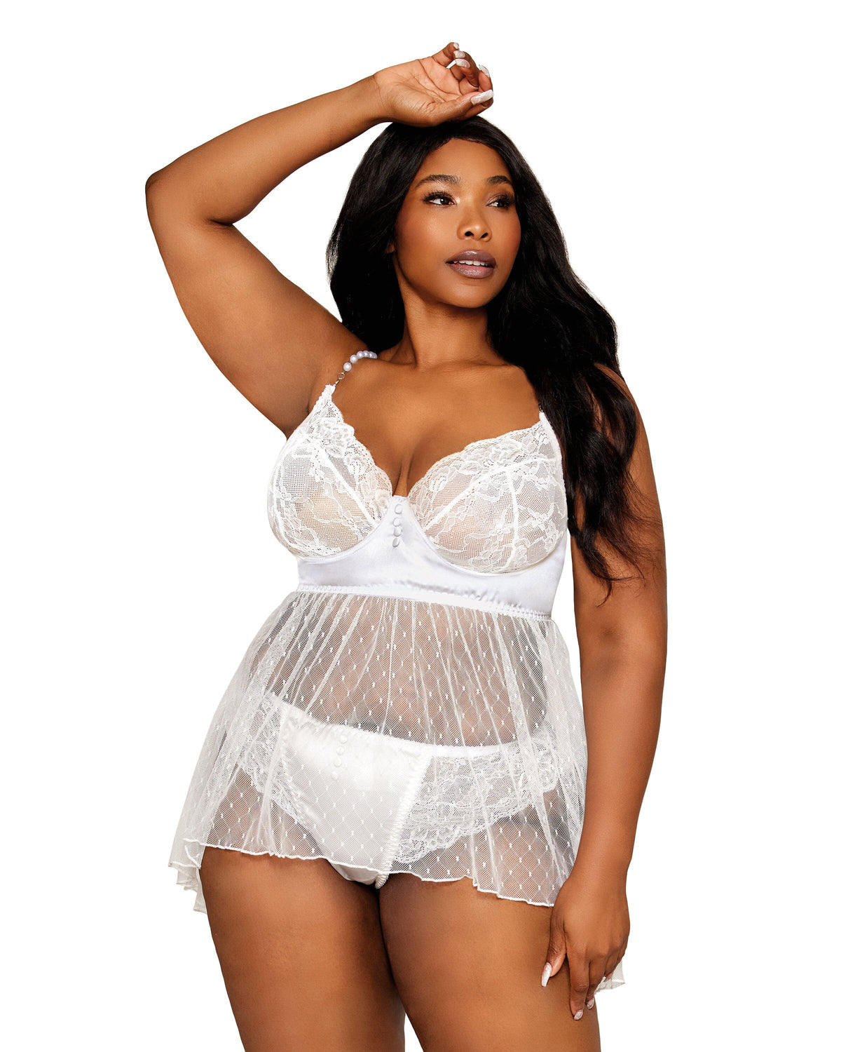 Dreamgirl Plus Diamond Mesh Babydoll & Panty